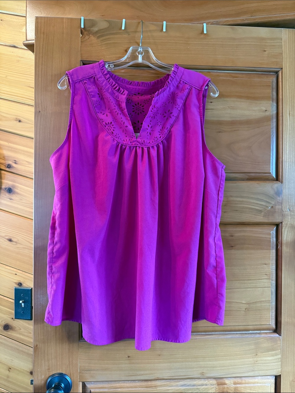 St. John's Bay Sleeveless Eyelet Yoke Tank - Fuchsia/purple